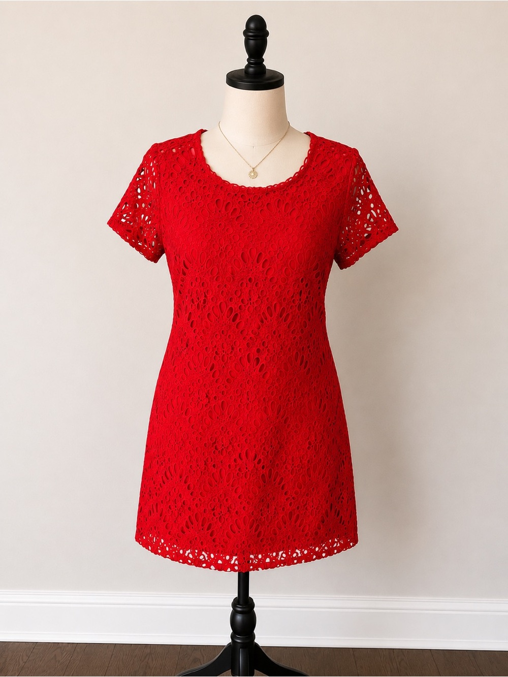 by the way. Red Lace Scoop Neck Dress